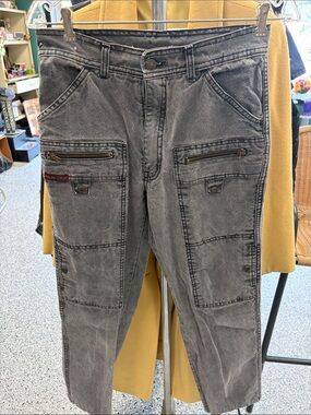 Men's Washed Charcoal Cargo Pants with Zip Pockets